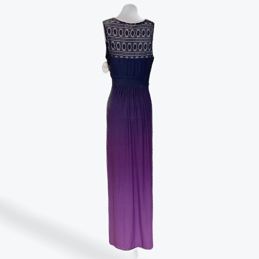 Soma Ombre Maxi Dress Womens Medium Navy Orchid Purple Lace Trim Sleeveless NEW - Picture 2 of 12